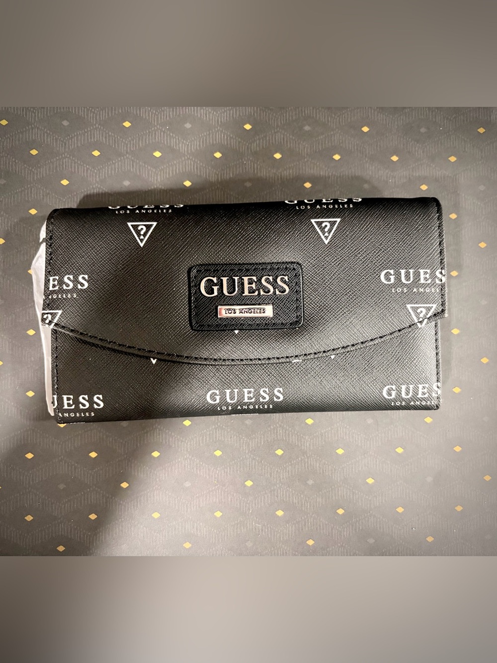 GUESS Black Continental Wallet with White Logo Accents